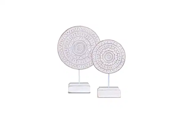 Ahşap Kaideli El Oyması Elisa Obje Beyaz